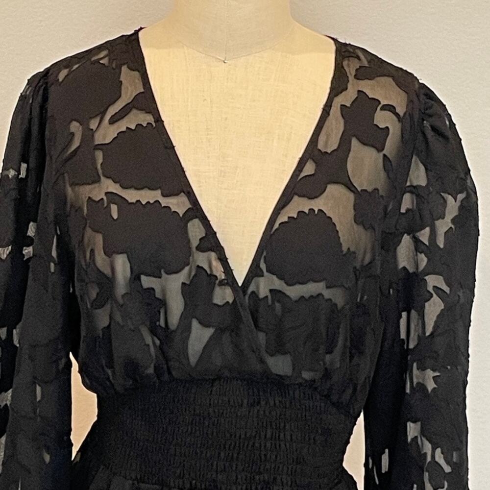 Sincerely Jules Black Floral Sheer Peplum Top - Picture 2 of 10